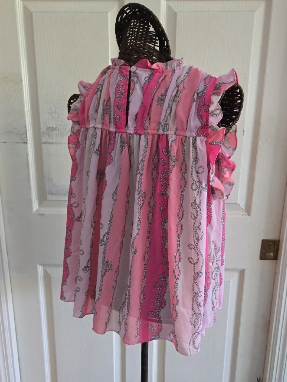 77 Park Women's Pink Striped Ruffle Sleeve Camisole-Size XL